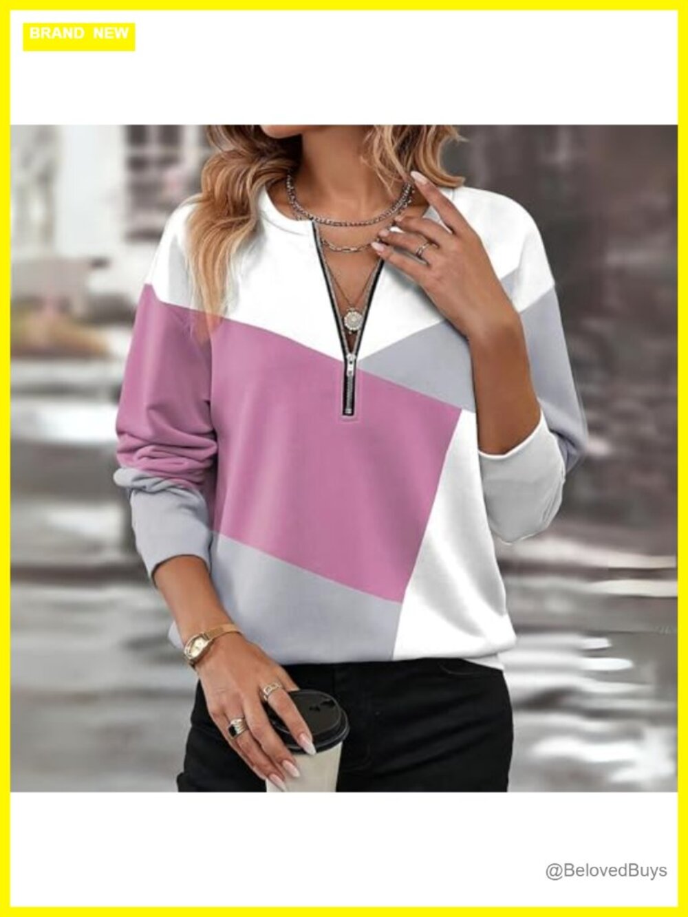 Women's Color Block Half Zip Sweatshirt Long Sleeve Casual Pullover Top